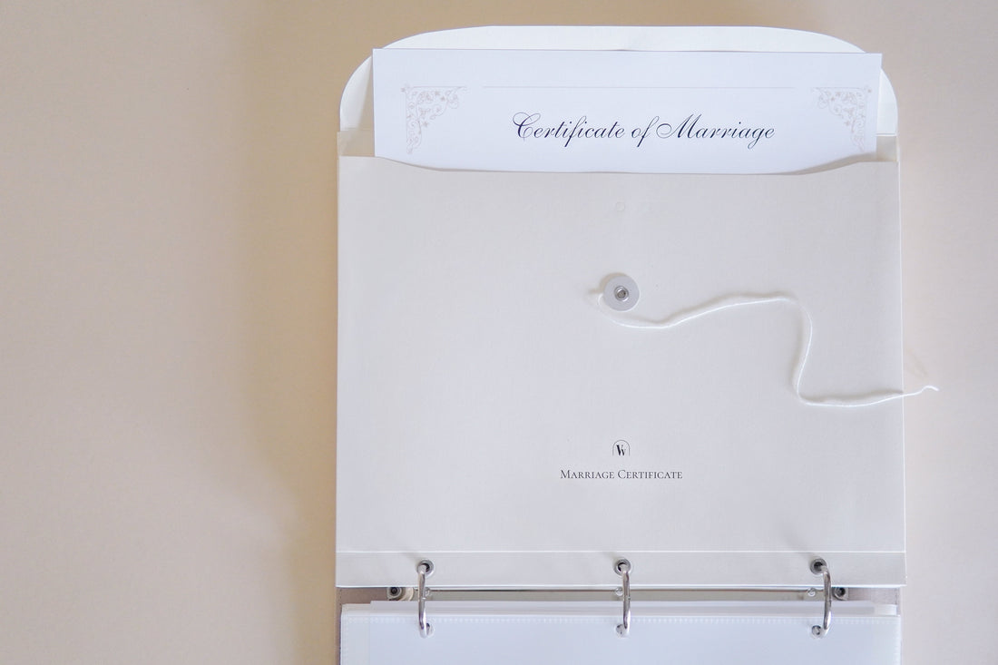 The Vow Vault with a certified marriage certificate in newlywed orginizational system