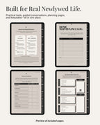 Digital newlywed worksheets, checklists, and planning page previews